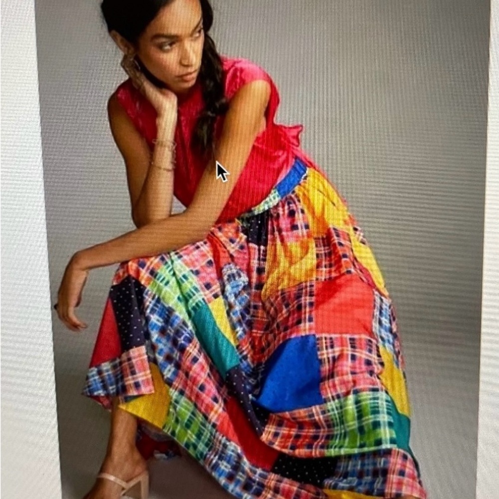 Anthropologie Skirt Maeve Patchwork Maxi Rainbow Flounced Size: Small NWT